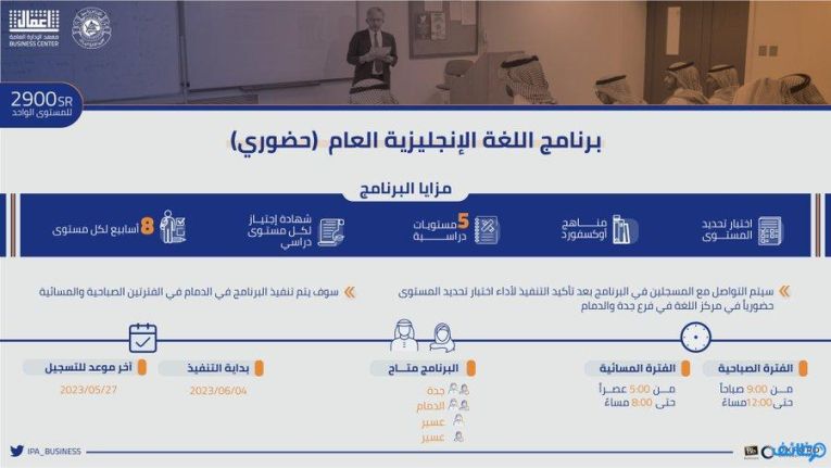 معهد الإدارة العامة يتيح فتح باب التسجيل في برامج اللغة الإنجليزية للجنسين